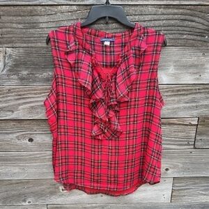 Tommy Hilfiger Red Tartan Pattern Sleevelees Blouse Size XL